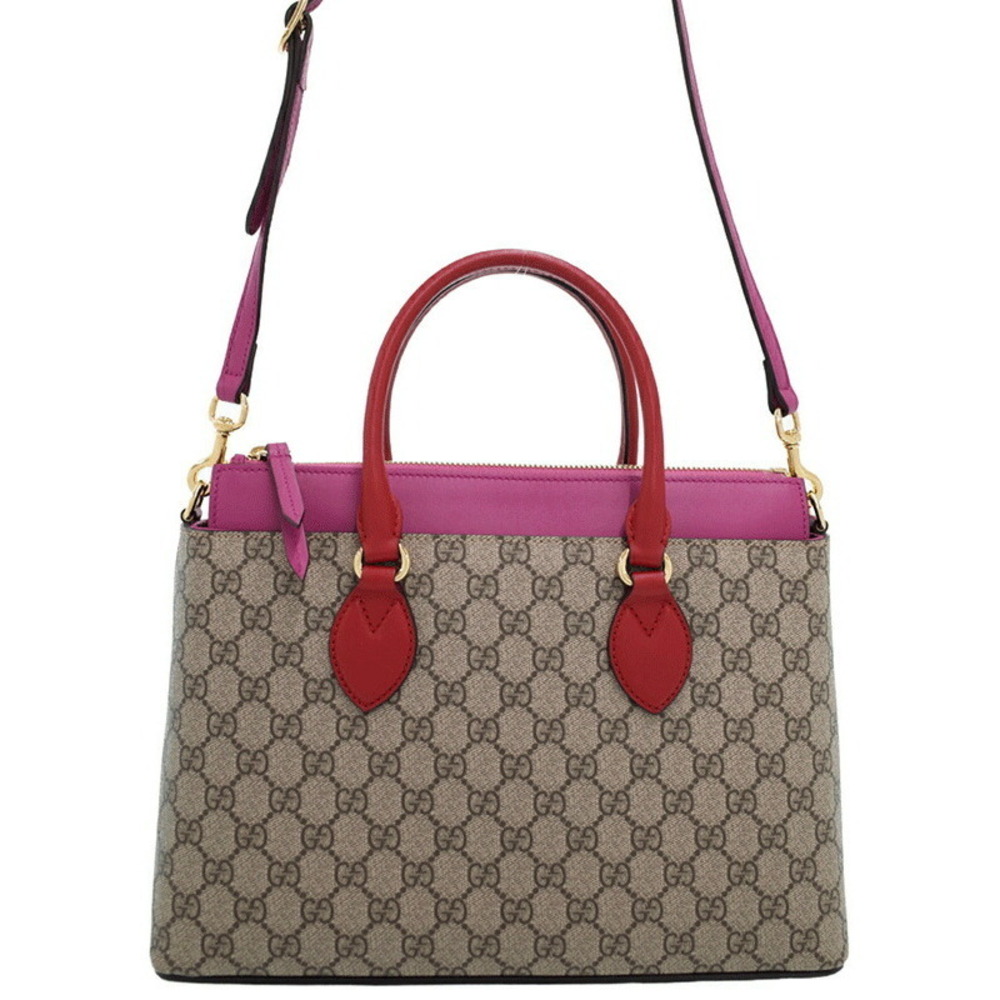 Gucci GG Supreme Monogram Moon Calfskin Zip Top 2way Tote Pink